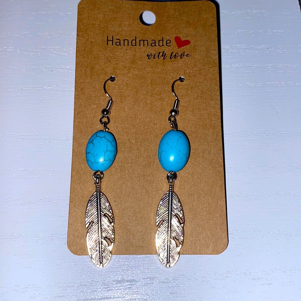 Drop Leaf & Turquoise Earrings